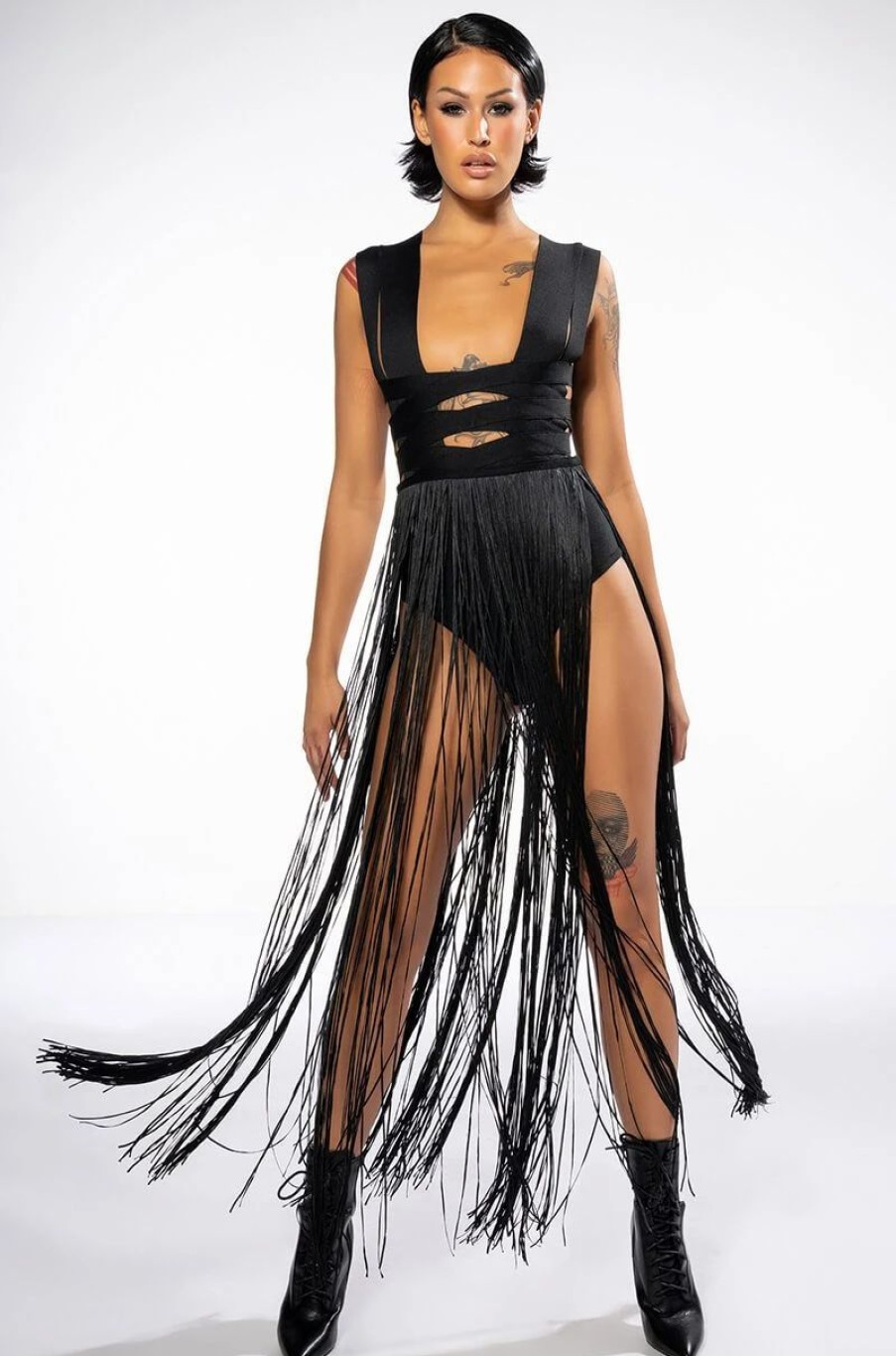 Maxi Dresses * | Festival Fringe Maxi Dress Black