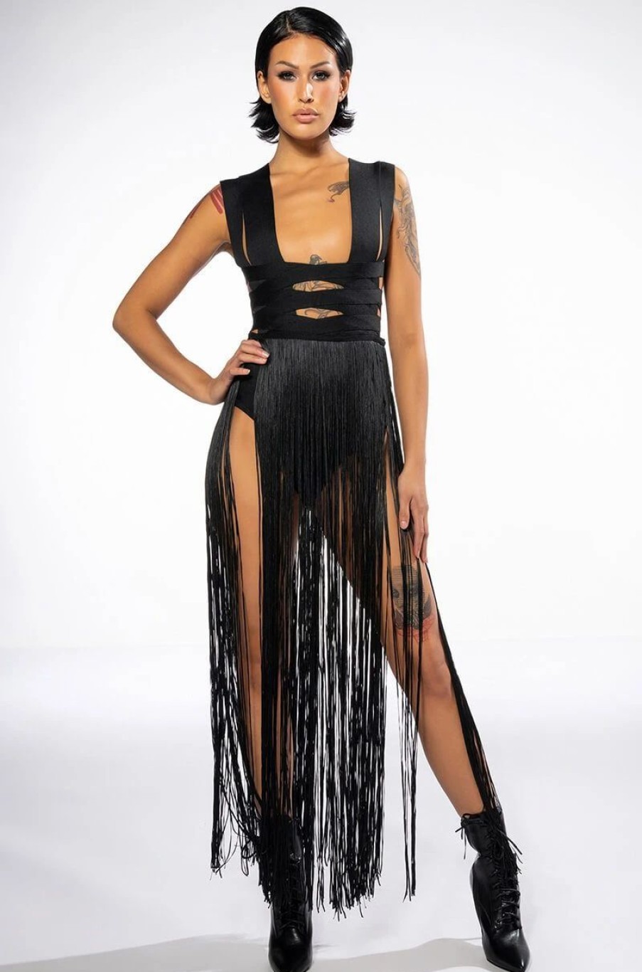 Maxi Dresses * | Festival Fringe Maxi Dress Black