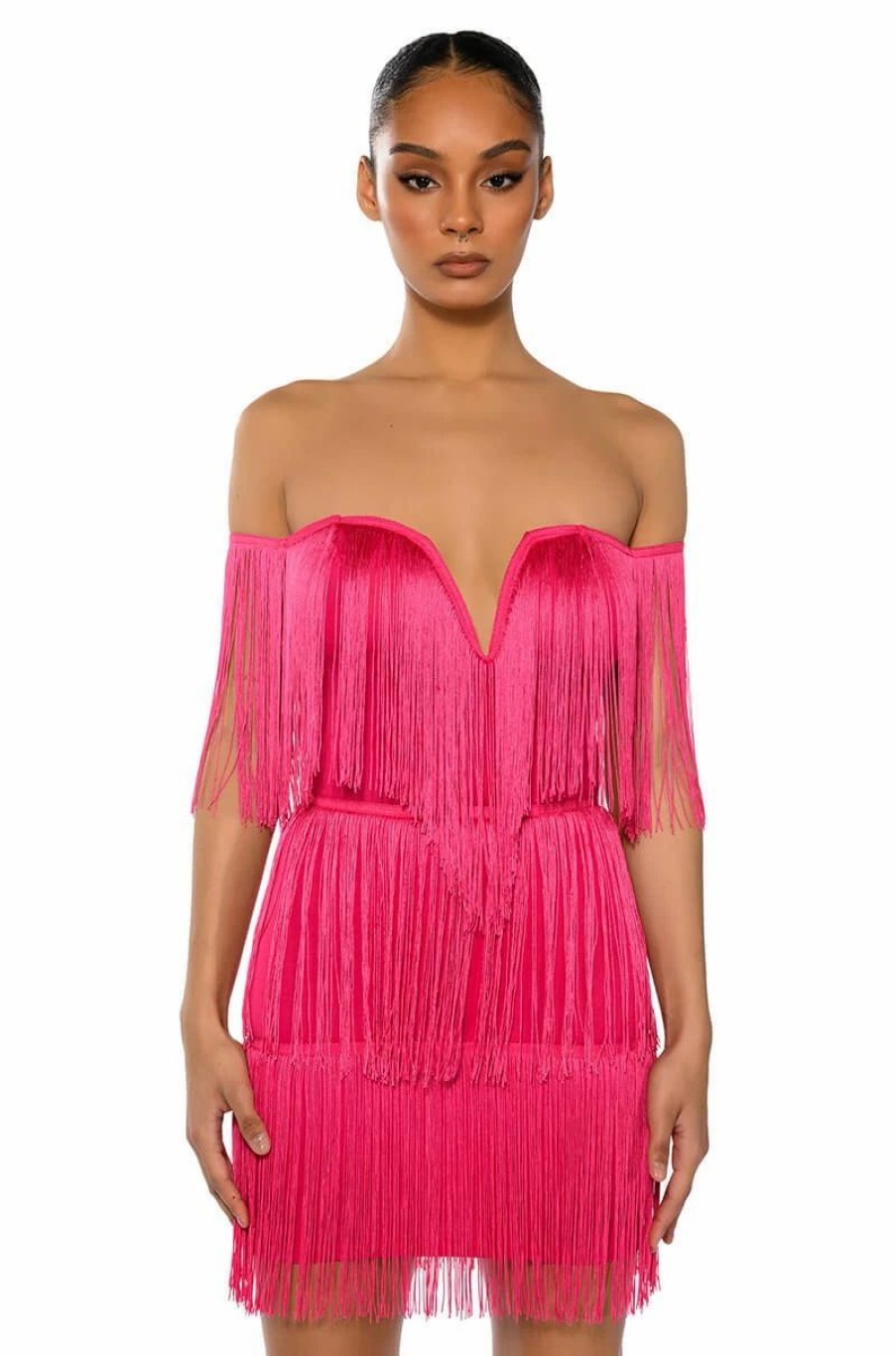 Sexy Dresses * | Always Involved Fringe Mini Dress Dark Pink