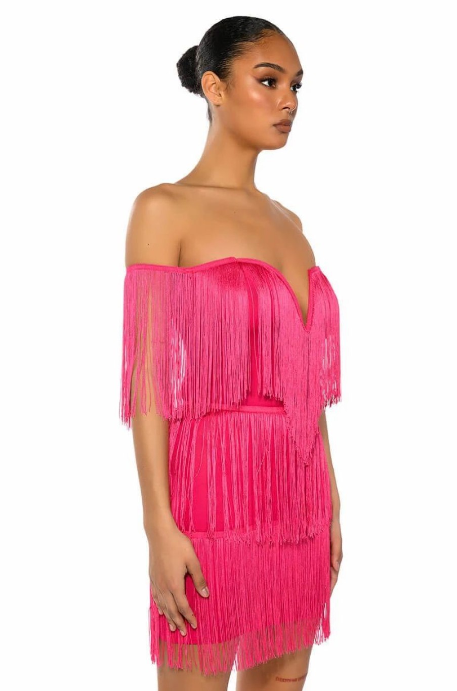 Sexy Dresses * | Always Involved Fringe Mini Dress Dark Pink