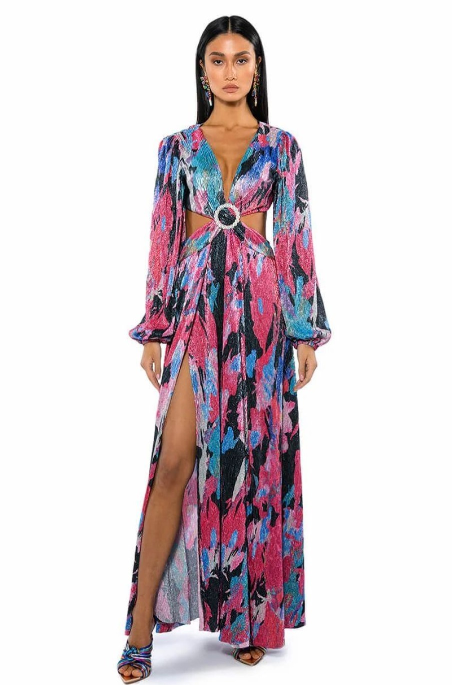 Maxi Dresses * | On My Way Long Sleeve Maxi Dress Black Multi