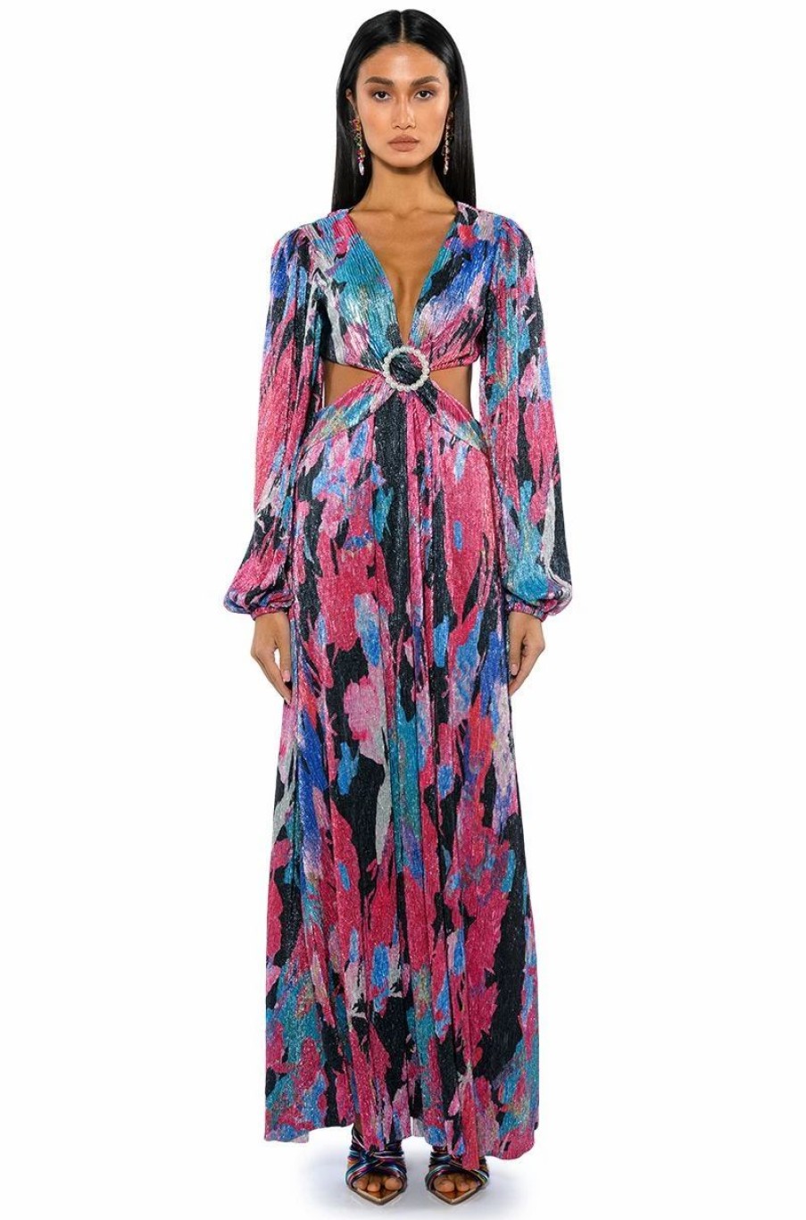 Maxi Dresses * | On My Way Long Sleeve Maxi Dress Black Multi