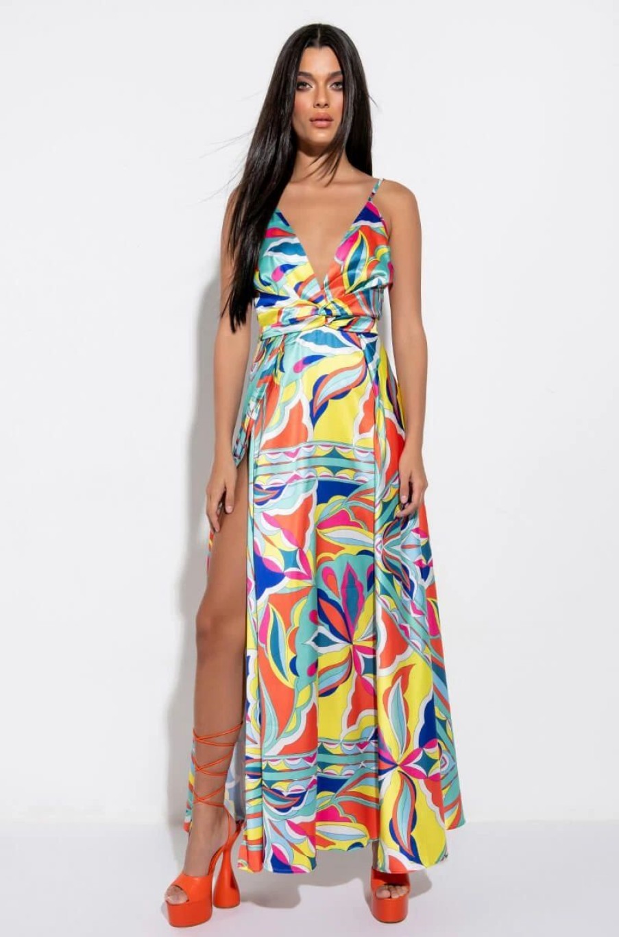 Sexy Dresses * | Summertime Fine High Slit Maxi Dress Blue Multi