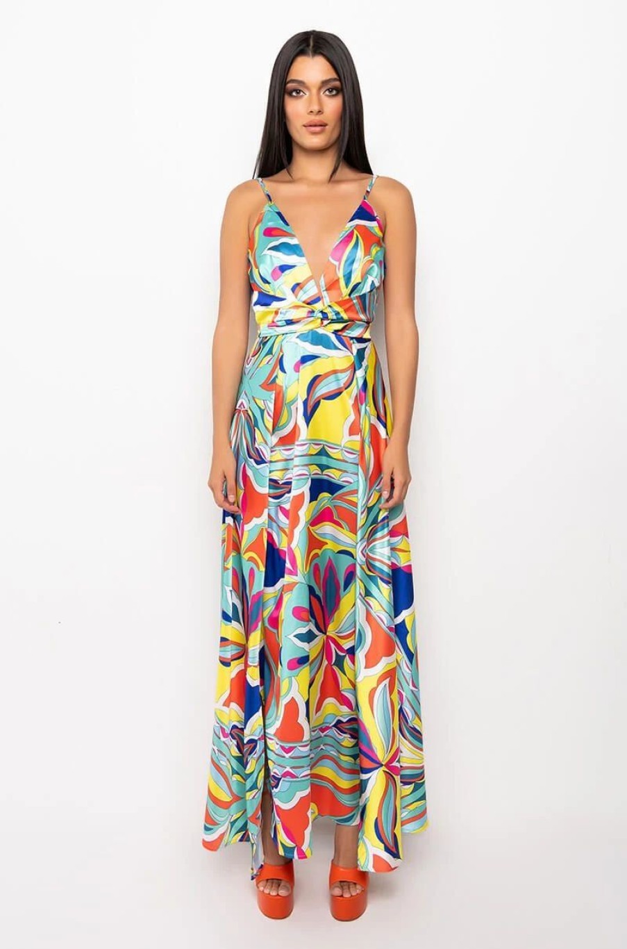 Sexy Dresses * | Summertime Fine High Slit Maxi Dress Blue Multi