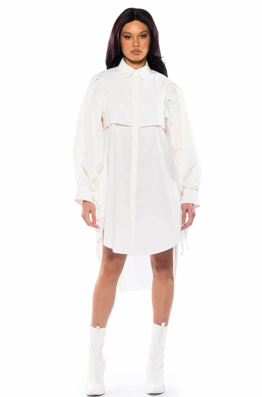 Mini Dresses * | One Step Closer Oversized Poplin Button Down Dress White