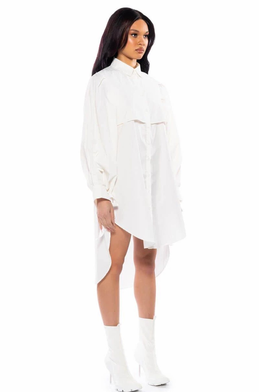 Mini Dresses * | One Step Closer Oversized Poplin Button Down Dress White