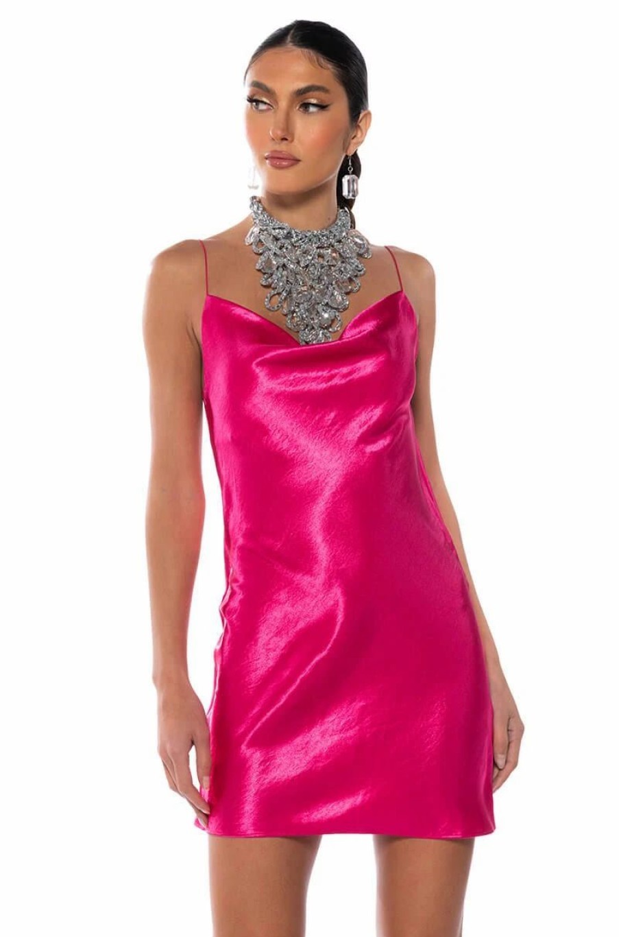 Mini Dresses * | Romance Lives On Cowl Neck Mini Dress In Fuchsia