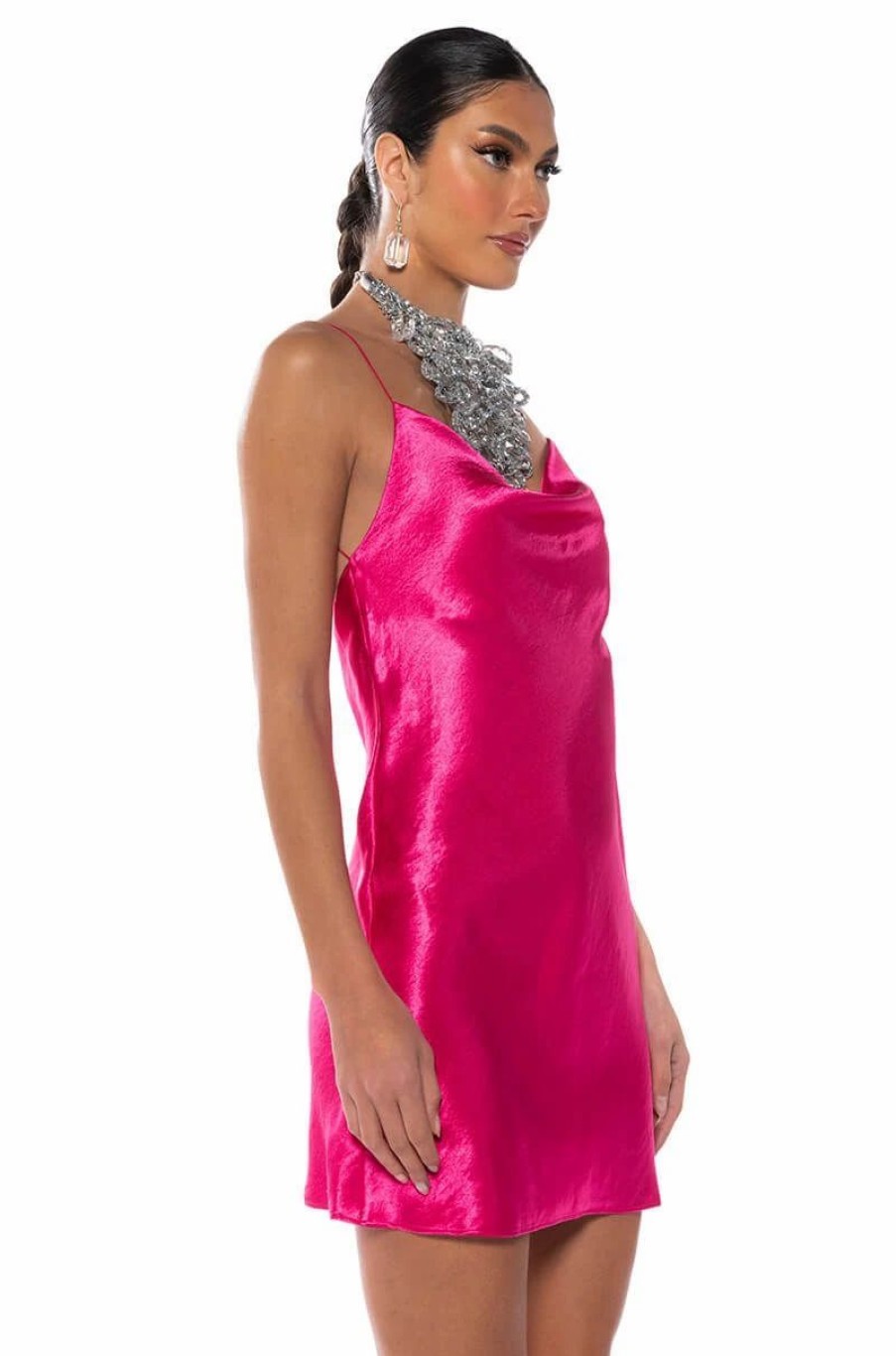 Mini Dresses * | Romance Lives On Cowl Neck Mini Dress In Fuchsia