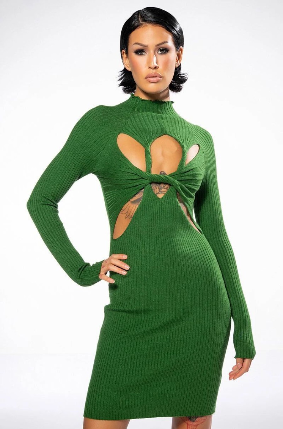 Mini Dresses * | Storyteller Twist Front Detail Mini Dress Green