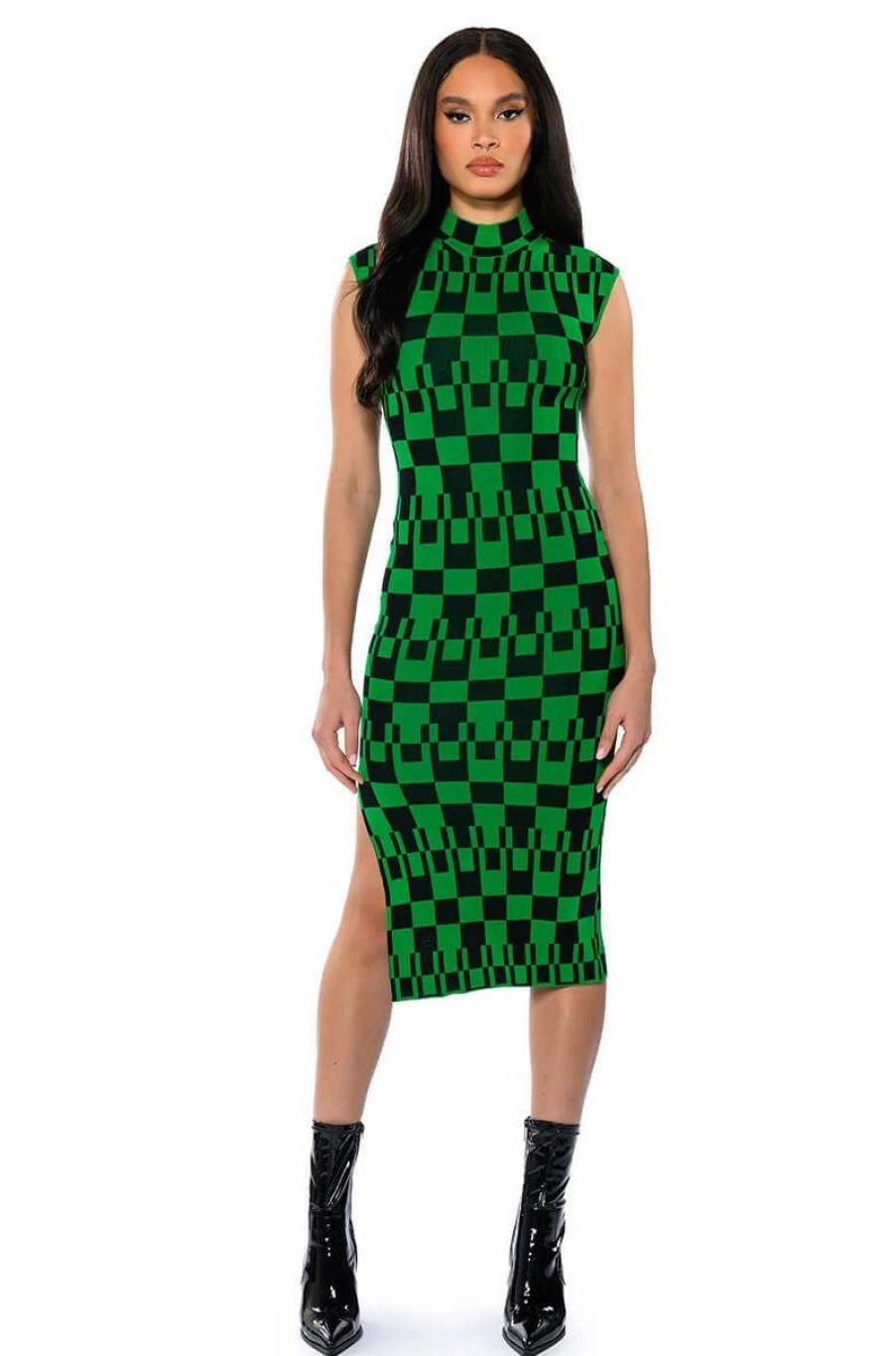 Sexy Dresses * | Penthouse Queen Knit Midi Dress Green Multi