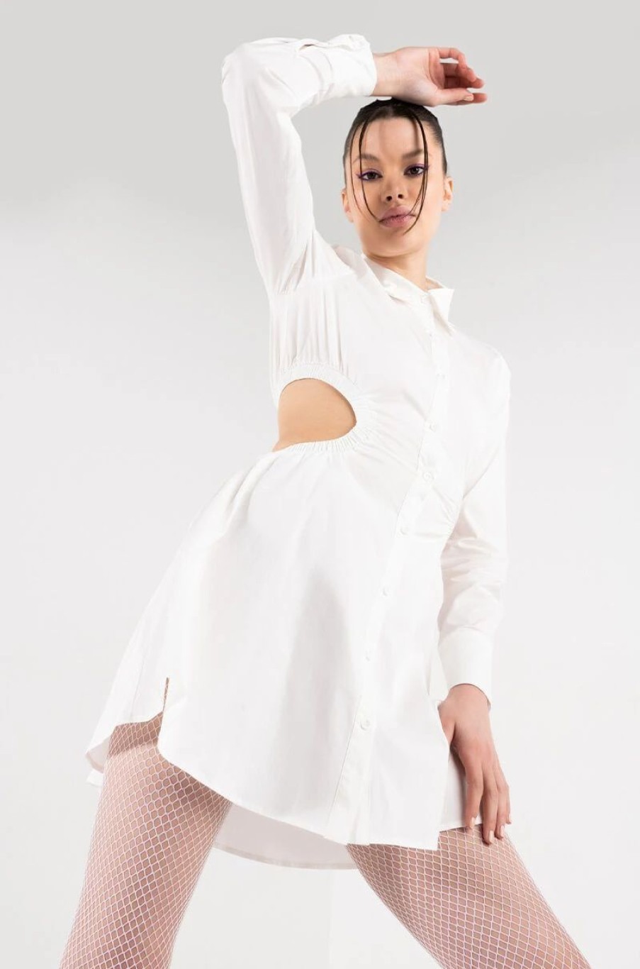 Mini Dresses * | Such A Look Open Back Button Up Fit And Flare Mini Dress White