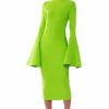 Sexy Dresses * | Lady Long Sleeve Midi Bandage Dress Lime