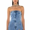 Mini Dresses * | Butterfly Kiss Embellished Denim Mini Tube Dress Light Blue