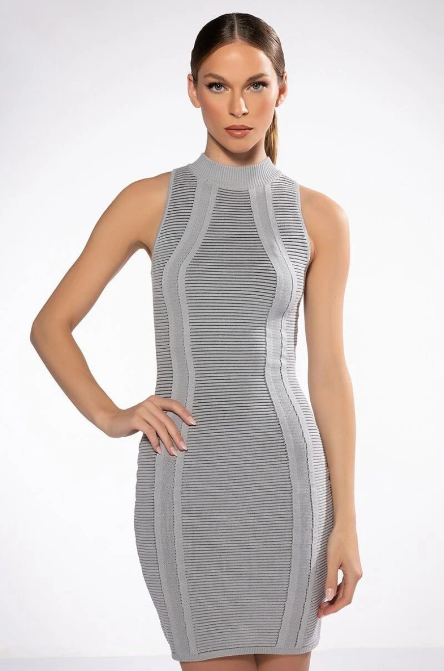 Mini Dresses * | Timeless Ribbed Mini Dress Light Grey