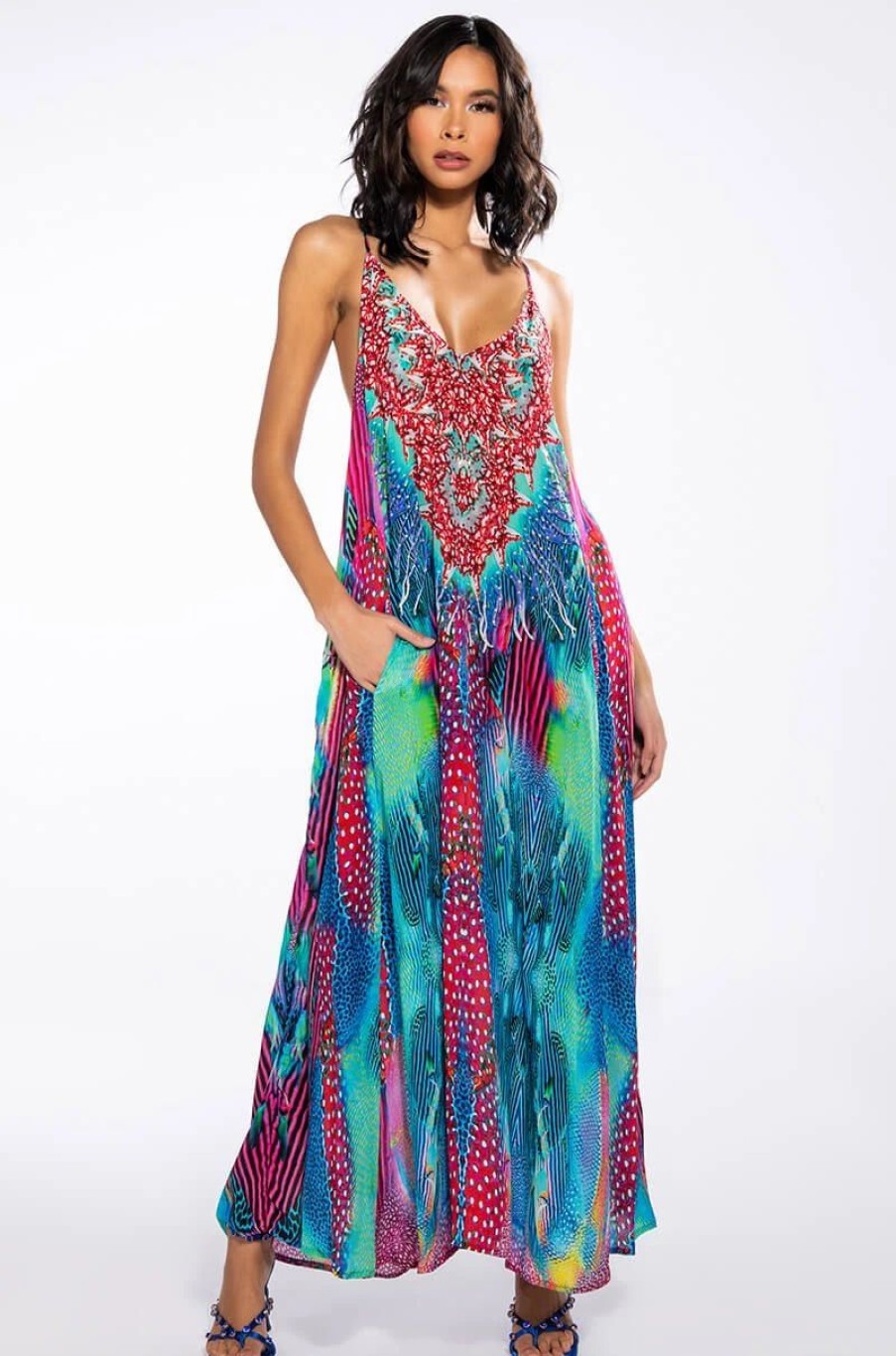 Maxi Dresses * | Live It Up Halter Top Maxi Dress Purple Multi