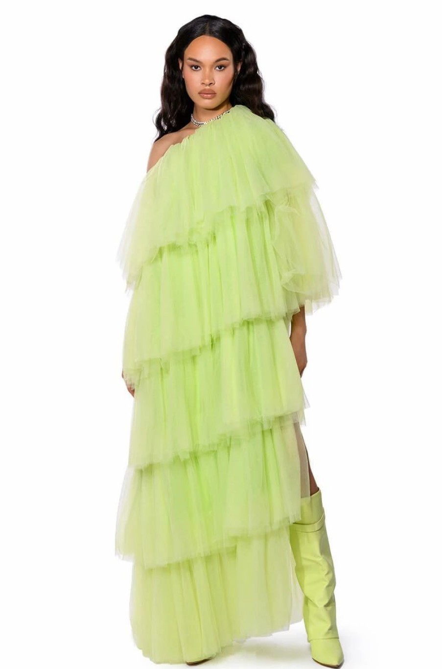 Sexy Dresses * | Mia Asymmetrical Layered Maxi Dress Lime