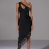 Sexy Dresses * | Imani Asymmetrical Lace Detail Bandage Midi Dress Black