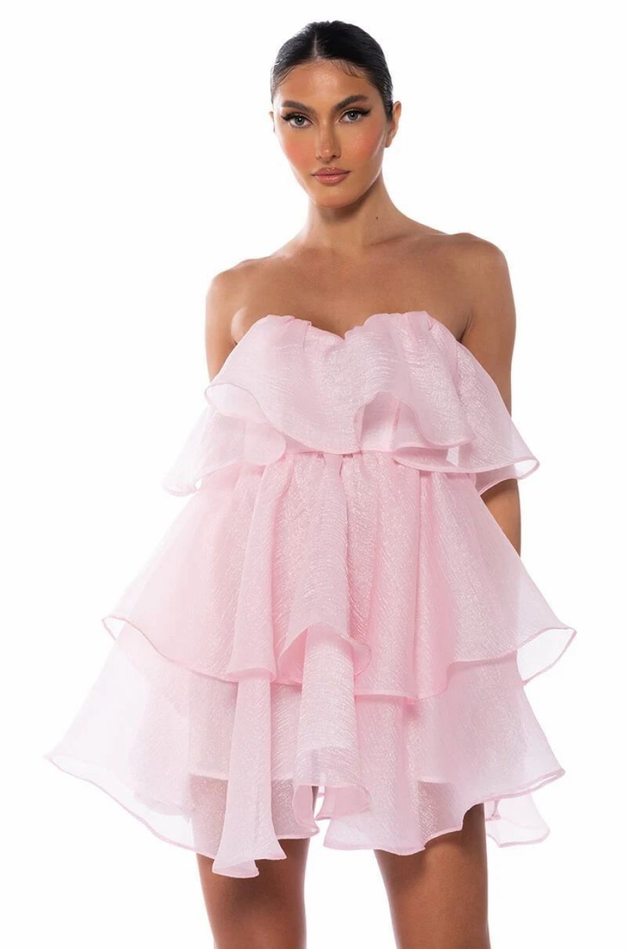 Mini Dresses * | In My Own Fairytale Strapless Ruffle Mini Dress In Light Pink