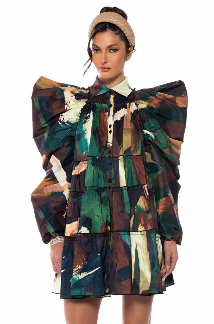 Mini Dresses * | Fall In Love Collared Mini Dress Green Camo