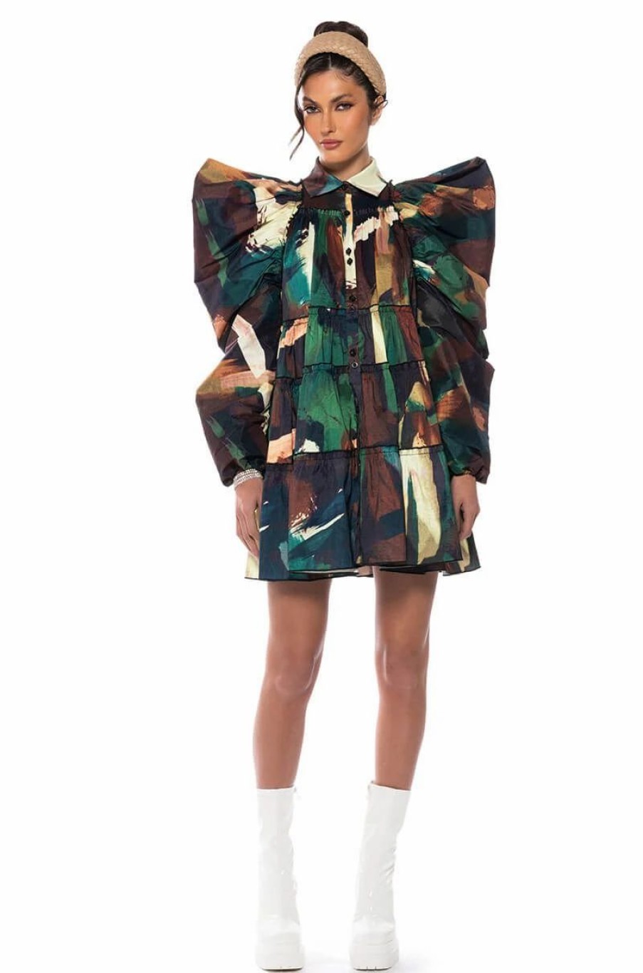 Mini Dresses * | Fall In Love Collared Mini Dress Green Camo