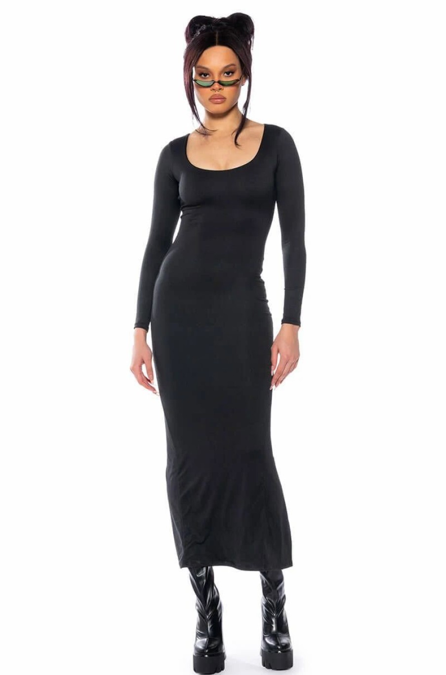 Little Black Dresses * | Shes Sleek Double Layer Maxi Dress In Black