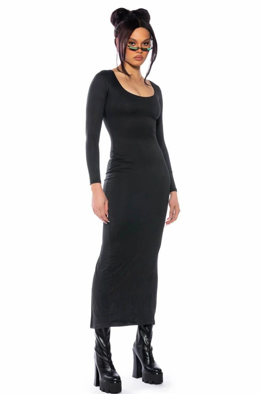 Little Black Dresses * | Shes Sleek Double Layer Maxi Dress In Black