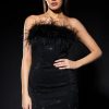 Sexy Dresses * | Ami Feather Detailed Strapless Mini Dress Black