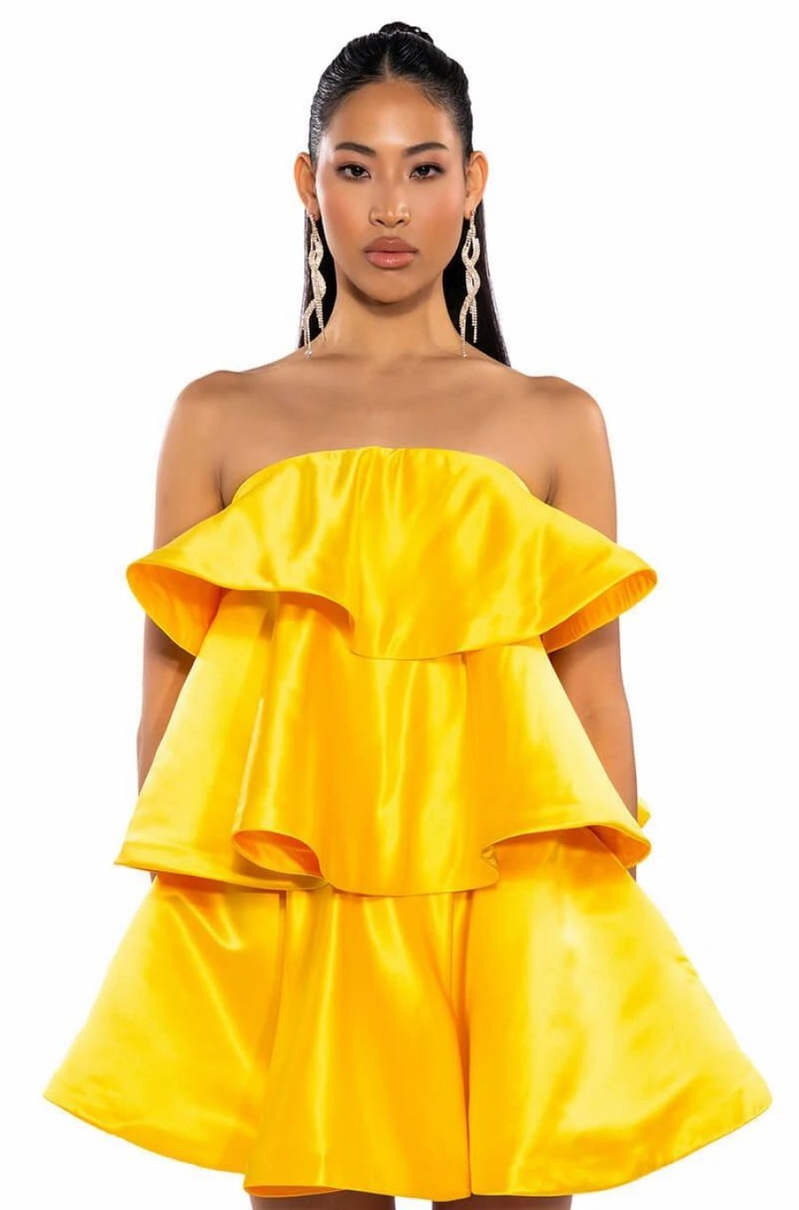 Party Dresses * | Center Of Attention Layered Mini Dress Yellow