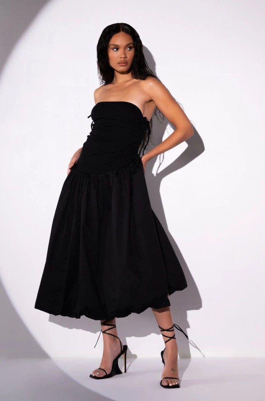 Little Black Dresses * | Oh Absolutely Drop Waist Bubble Hem Midi Dress Black