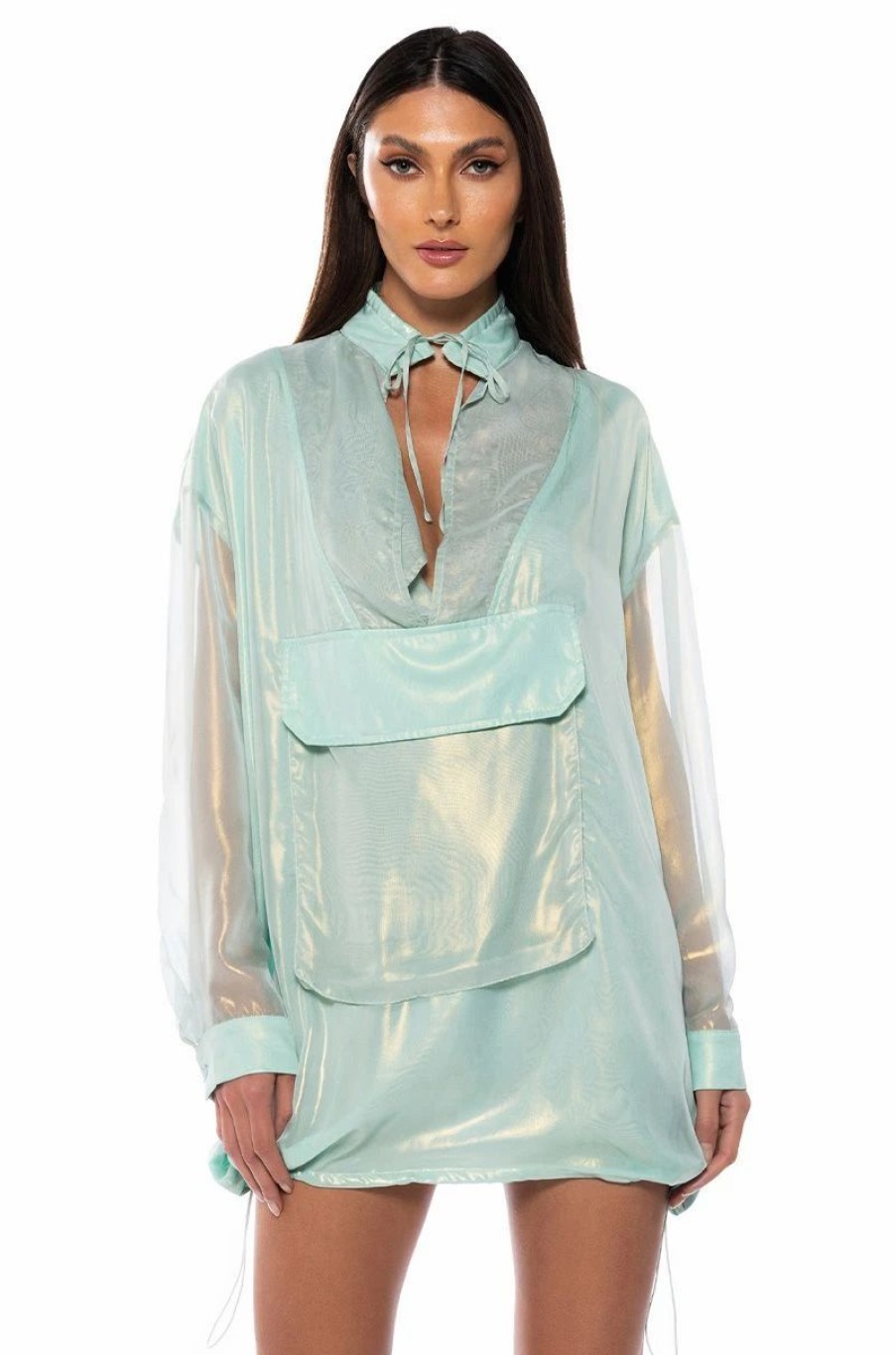 Mini Dresses * | Anorak Style Light Weight Mini Dress Mint