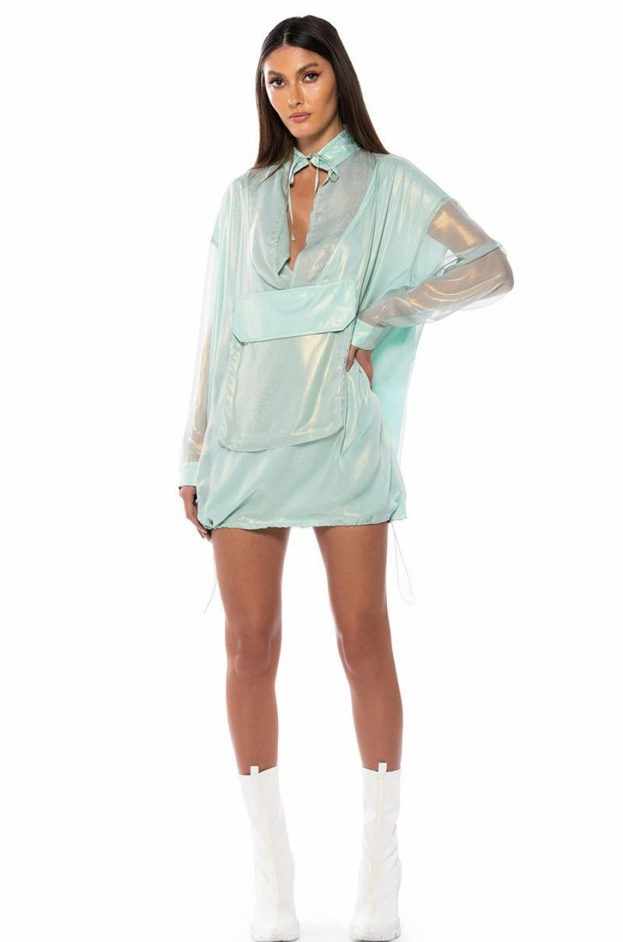 Mini Dresses * | Anorak Style Light Weight Mini Dress Mint