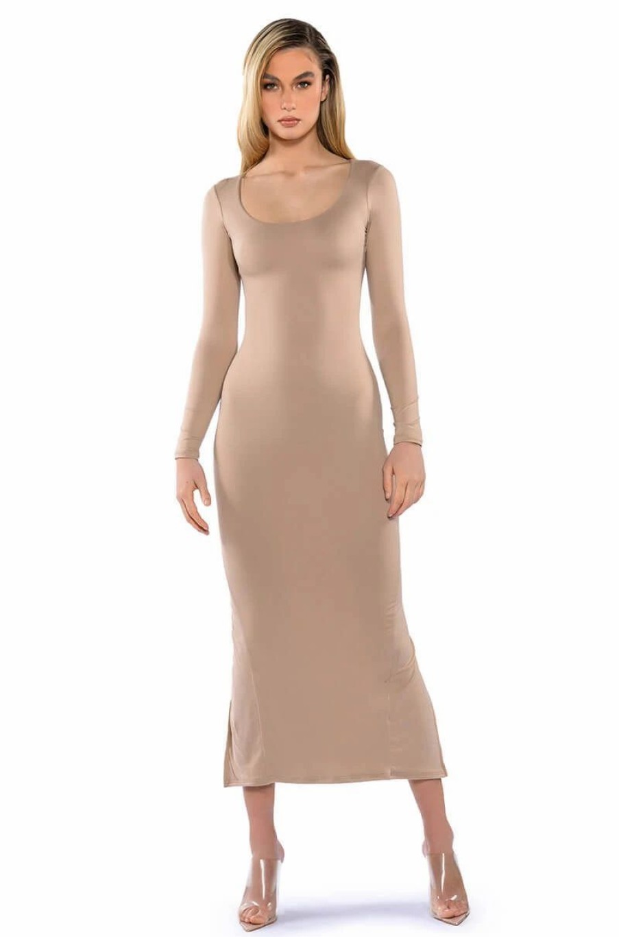 Maxi Dresses * | Good As Gold Double Layer Maxi Dress Camel