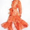 Maxi Dresses * | Pure Romance Long Sleeve Floral Print Maxi Dress Orange