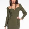 Mini Dresses * | Whatever She Likes Long Sleeve Ruched Mini Dress Olive