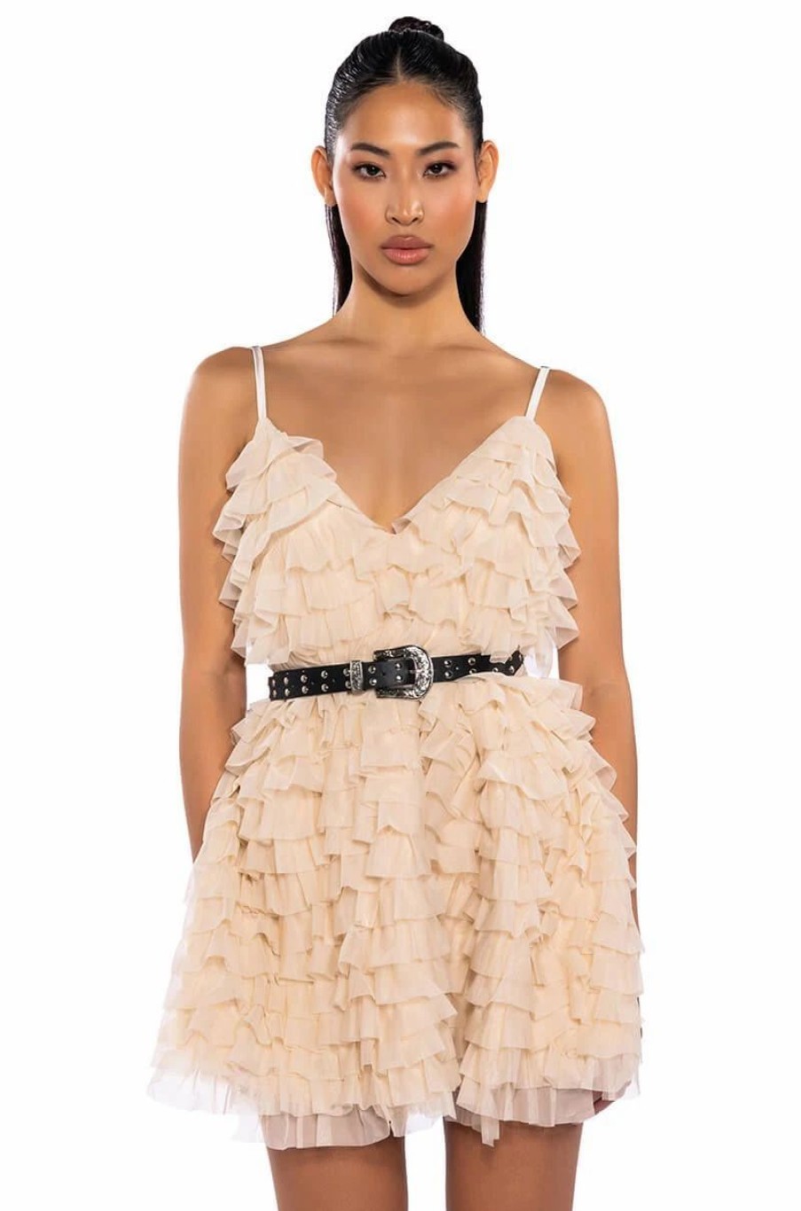 Party Dresses * | Crazy For You Belted Tiered Tulle Mini Dress