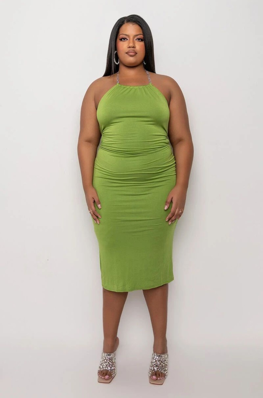 Sexy Dresses * | Plus Stop Staring Open Back Midi Dress Green