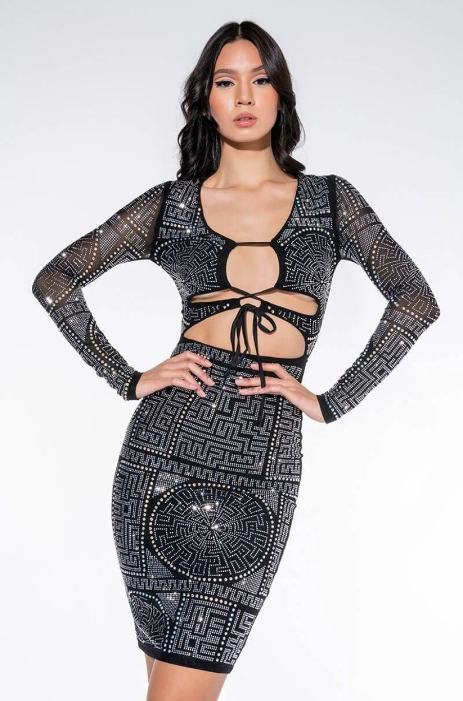 Sexy Dresses * | She'S So Lux Rhinestone Mini Mesh Dress Black