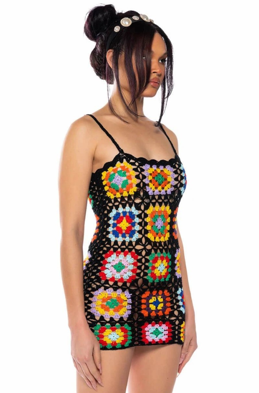 Sexy Dresses * | Arlo Crochet Knit Mini Dress Black Multi