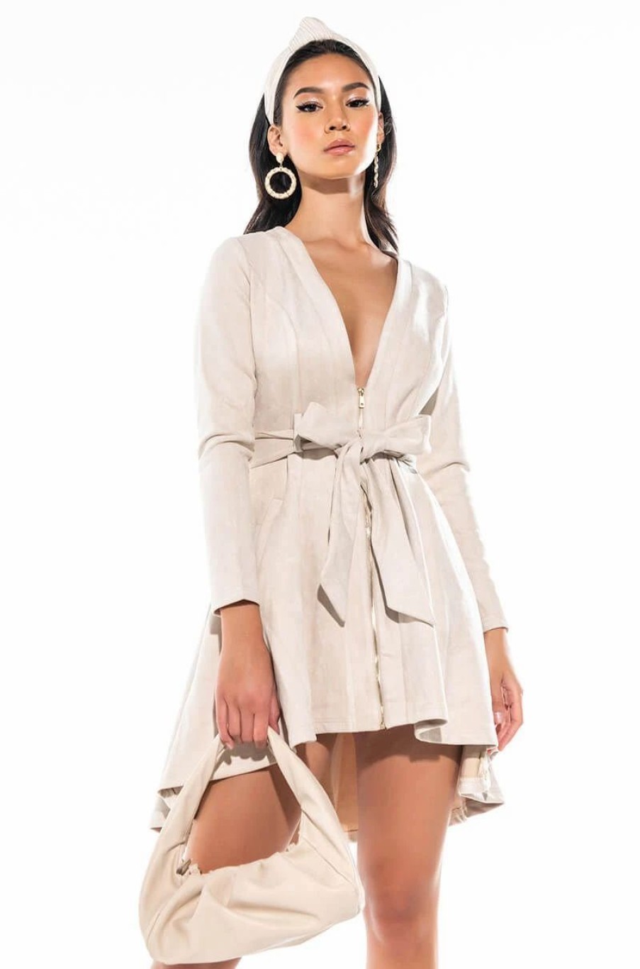 Mini Dresses * | Hey There Mini Long Sleeve Suede Dress