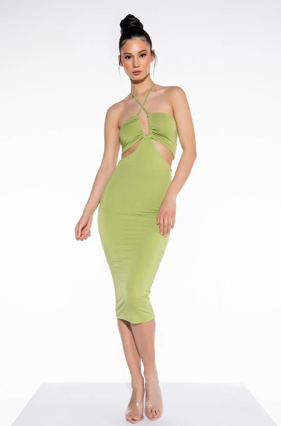 Sexy Dresses * | Get Right Midi Halter Top Dress Olive