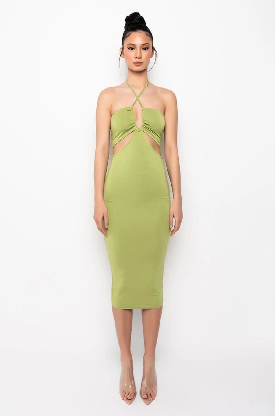 Sexy Dresses * | Get Right Midi Halter Top Dress Olive