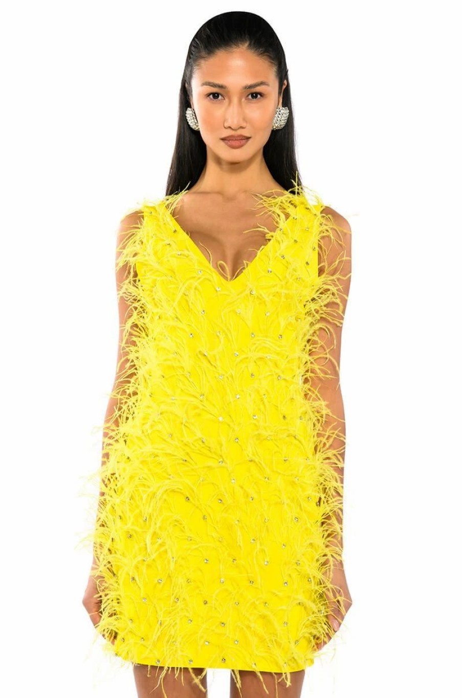 Party Dresses * | Rendezvous Sleeveless Feather Mini Dress In Yellow