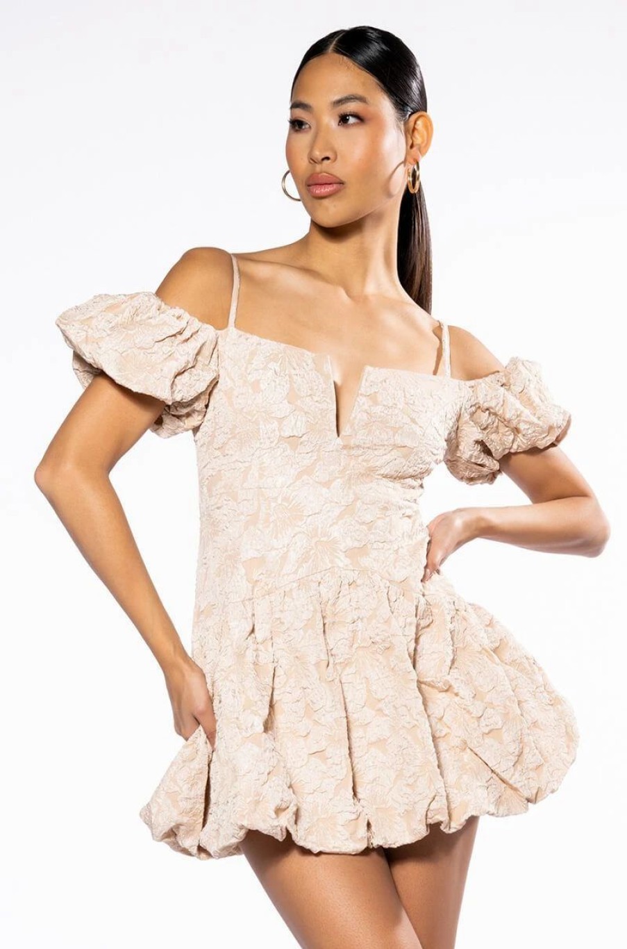 Mini Dresses * | Aurora Off Shoulder Bubble Mini Dress Cream