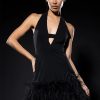 Party Dresses * | Noel Deep V Feather Trim Mini Dress Black