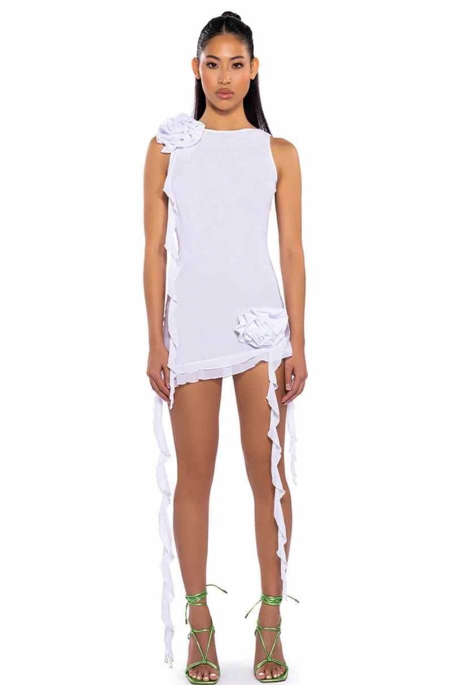 Sexy Dresses * | Laura Mesh Flounced Mini Dress White