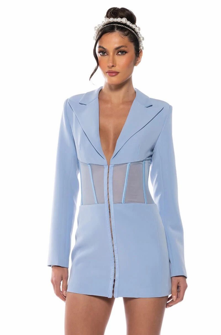 Mini Dresses * | Blue Skies Corset Blazer Dress Light Blue