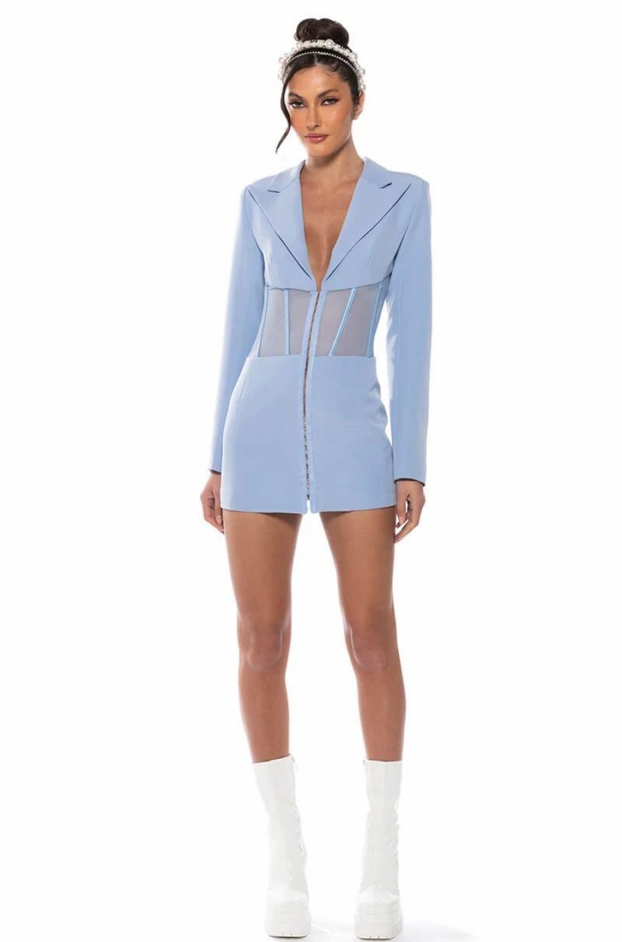 Mini Dresses * | Blue Skies Corset Blazer Dress Light Blue