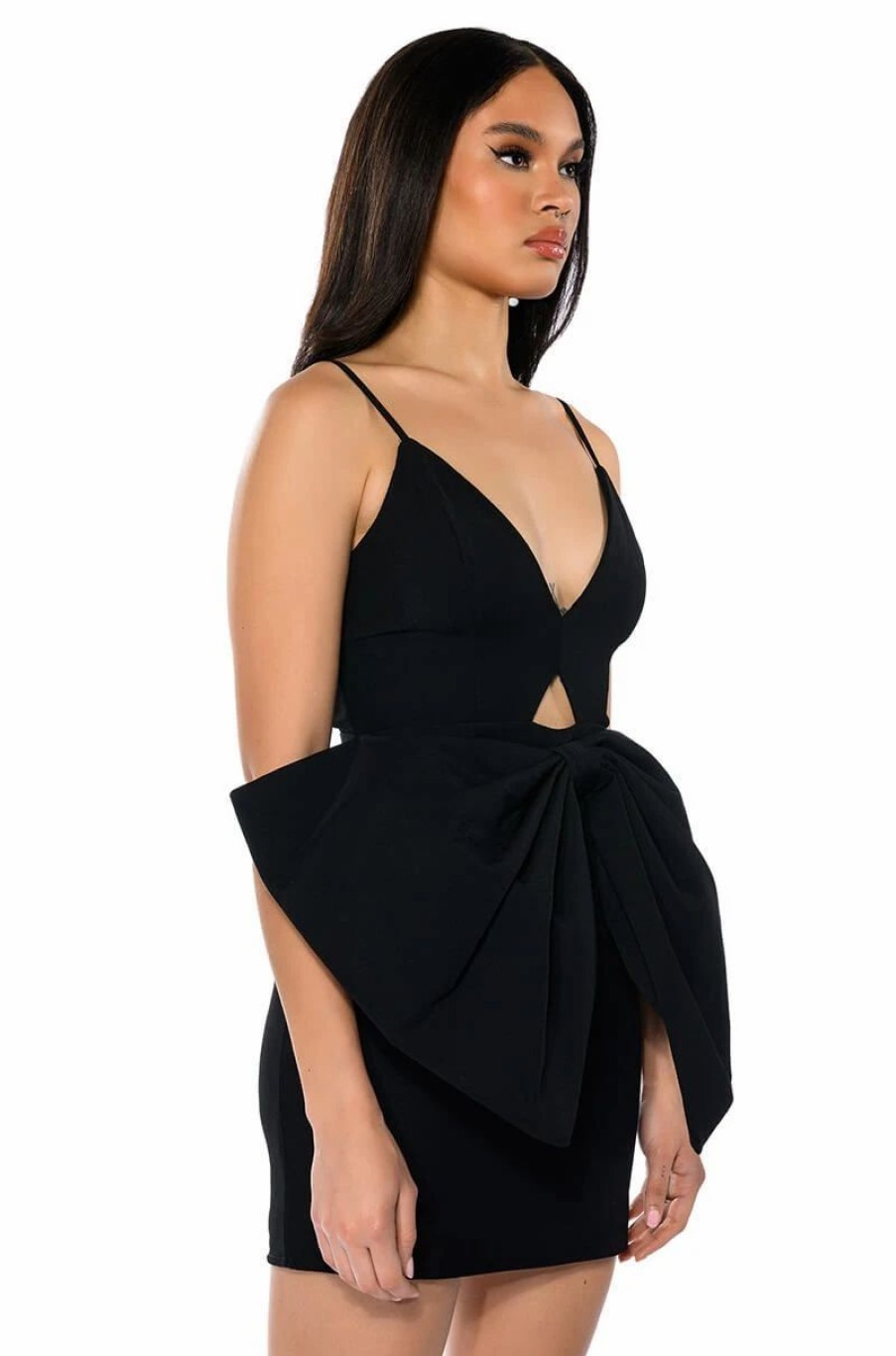 Mini Dresses * | Heart Of Gold Bow Detail Sleeveless Mini Dress Black