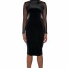 Sexy Dresses * | Stop And Stare Velvet Detail Mesh Midi Dress Black