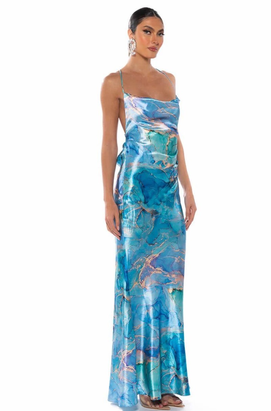 Sexy Dresses * | Going Up Satin Maxi Dress In Blue